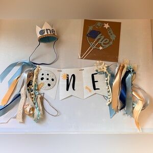 1st birthday theme first trip around the sun outer space astronaut cake topper